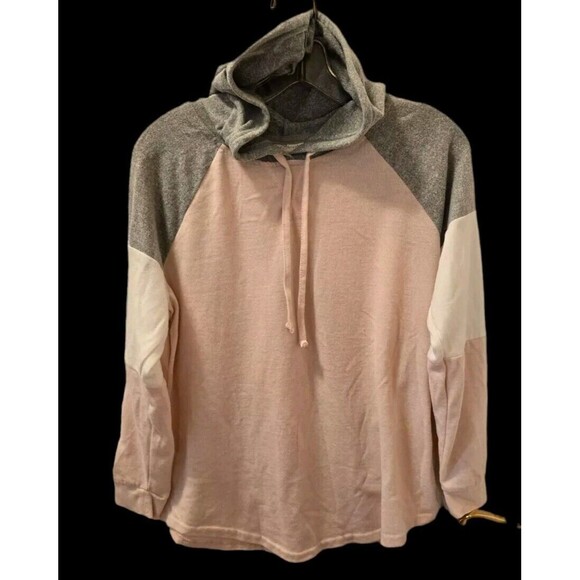 Bobbie Brooks Women Large Pink Gray Long Sleeve Hoodie Pullover Sweatshirt - Picture 1 of 10